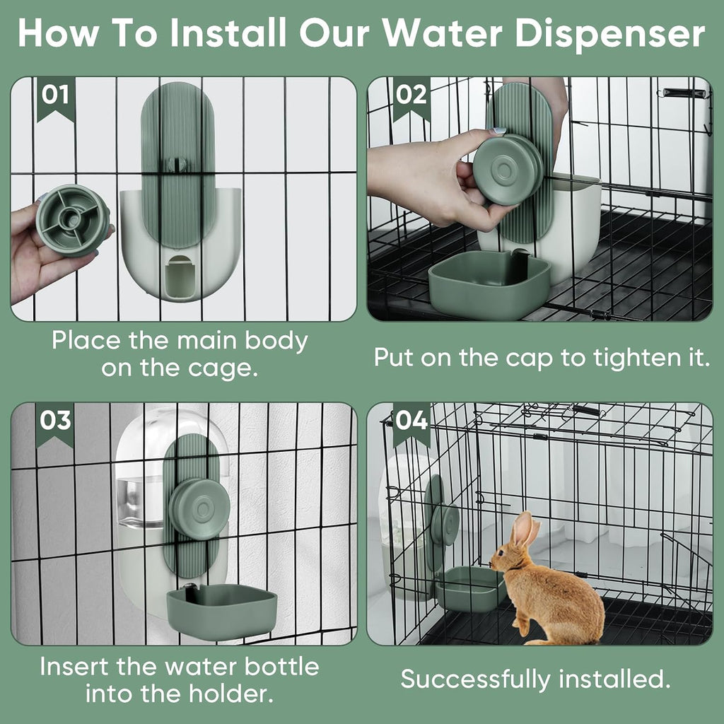 Lemtrflo 28oz Hanging Automatic Water DispenserRabbit Water Bottle,Bunny Guinea Pig Ferret Water Bowl for Cage,Suitable for Small Animal Puppies(Cage Grid Spacing Over 1.2'') (Green) - Image 6
