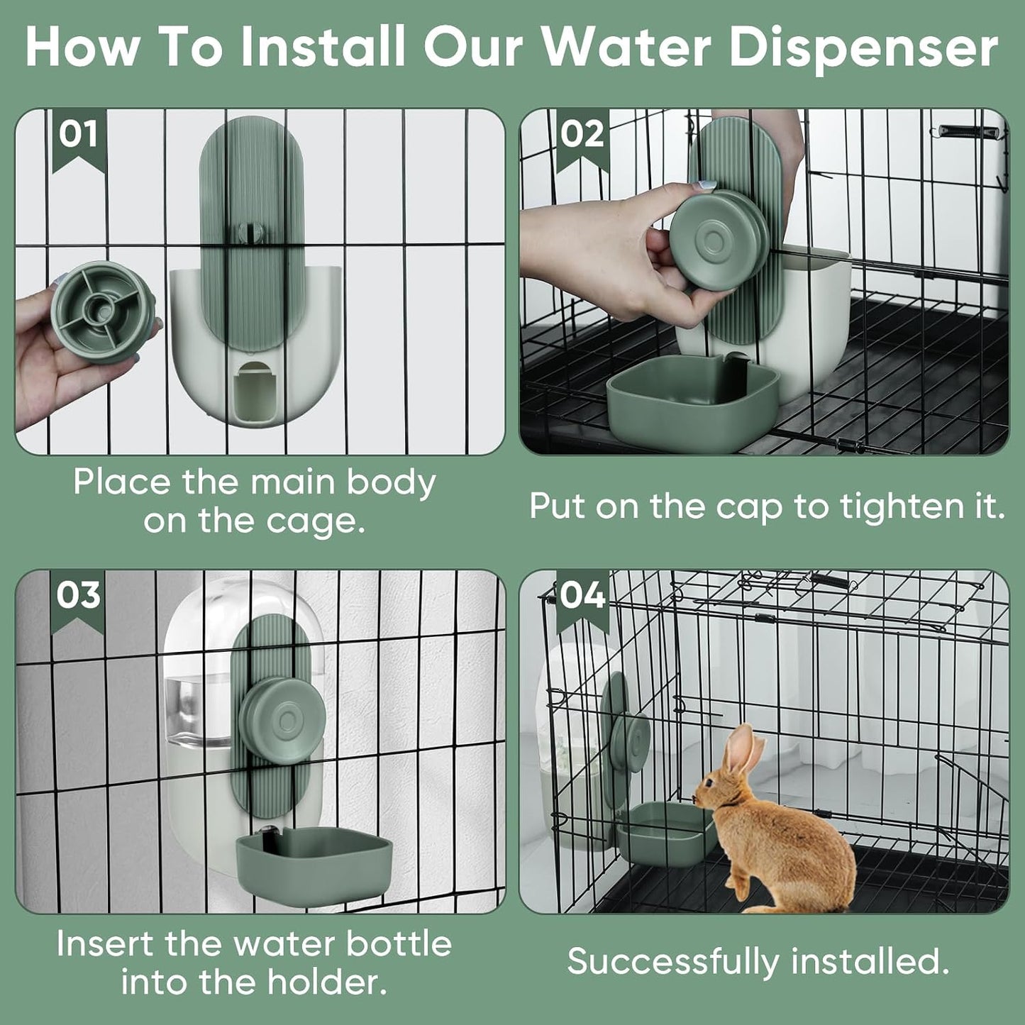 Lemtrflo 28oz Hanging Automatic Water DispenserRabbit Water Bottle,Bunny Guinea Pig Ferret Water Bowl for Cage,Suitable for Small Animal Puppies(Cage Grid Spacing Over 1.2'') (Green) - Image 6