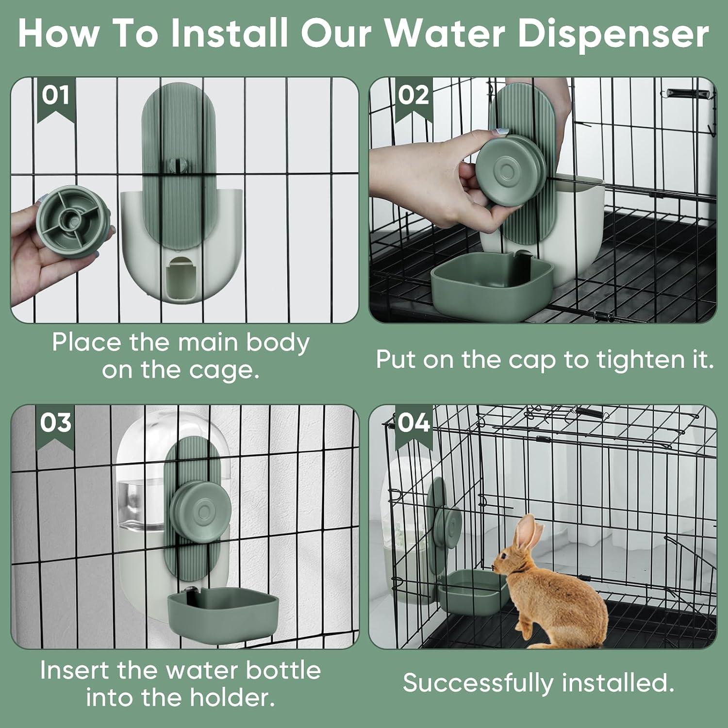 Lemtrflo 28oz Hanging Automatic Water DispenserRabbit Water Bottle,Bunny Guinea Pig Ferret Water Bowl for Cage,Suitable for Small Animal Puppies(Cage Grid Spacing Over 1.2'') (Green) - Image 6