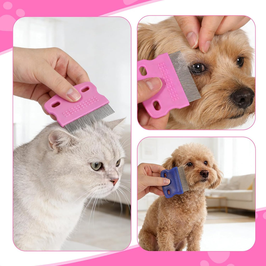 Group shot of 4 colorful Flymoqi pet grooming combs