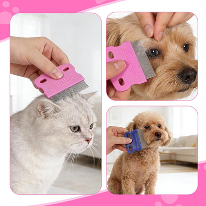 Group shot of 4 colorful Flymoqi pet grooming combs