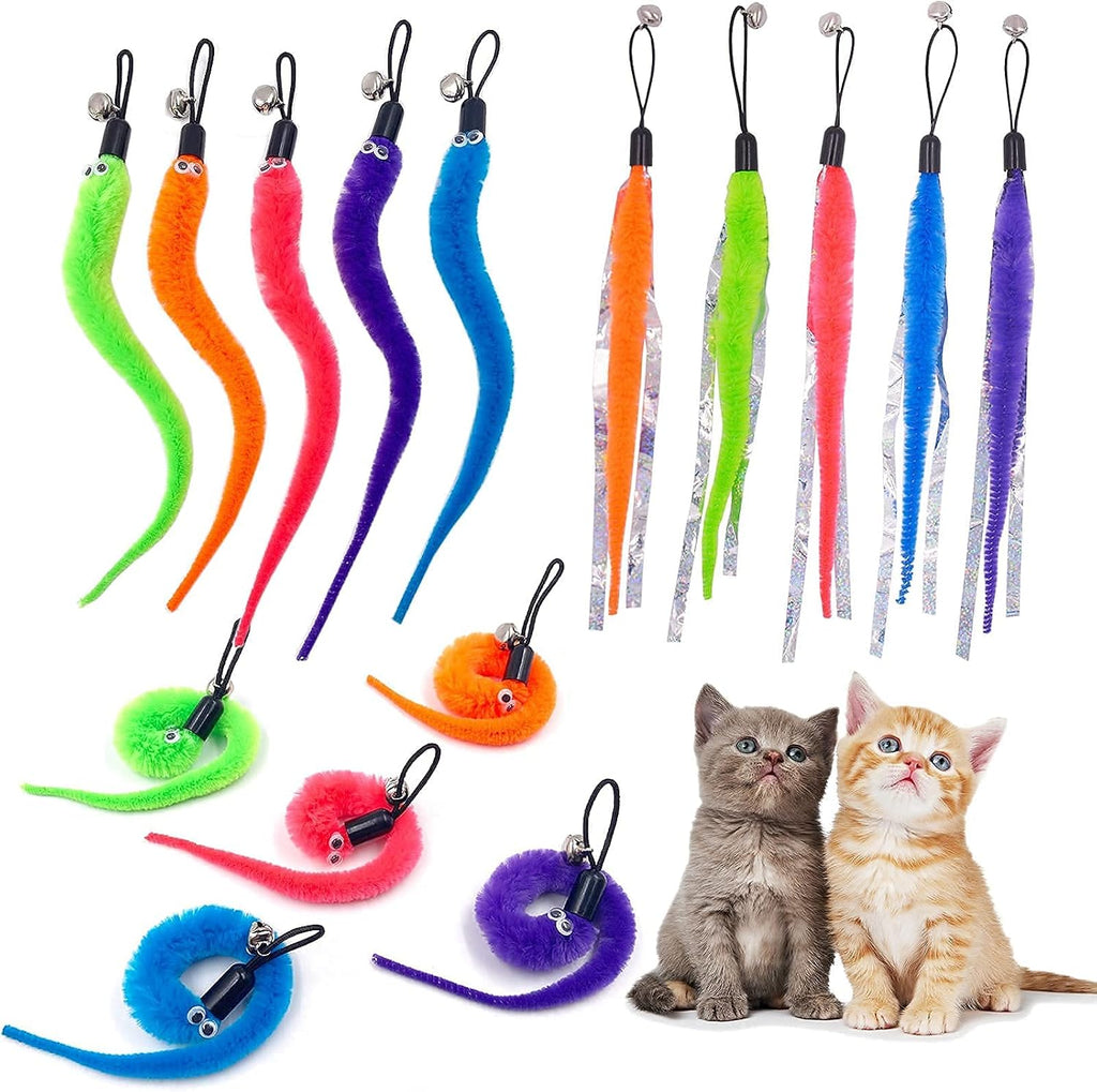 Fuzzy cat worm replacements with attached metal bells and loops