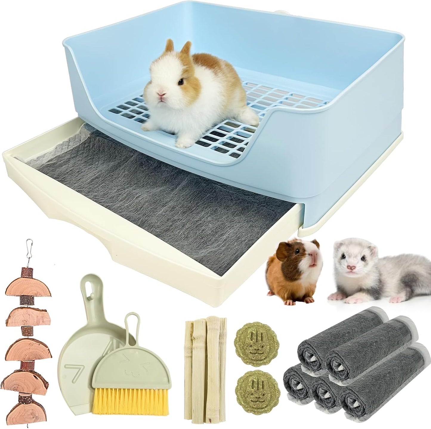 RUBYHOME Oversize Rabbit Litter Box with Drawer, Corner Toilet Box with Grate Potty Trainer, Bigger Pet Pan for Adult Guinea Pigs, Chinchilla, Ferret, Galesaur, Small Animals, 16.9 inch Long (White) - Image 9
