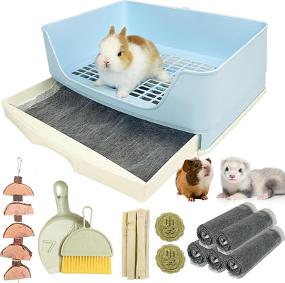 RUBYHOME Oversize Rabbit Litter Box with Drawer, Corner Toilet Box with Grate Potty Trainer, Bigger Pet Pan for Adult Guinea Pigs, Chinchilla, Ferret, Galesaur, Small Animals, 16.9 inch Long (White) - Image 9