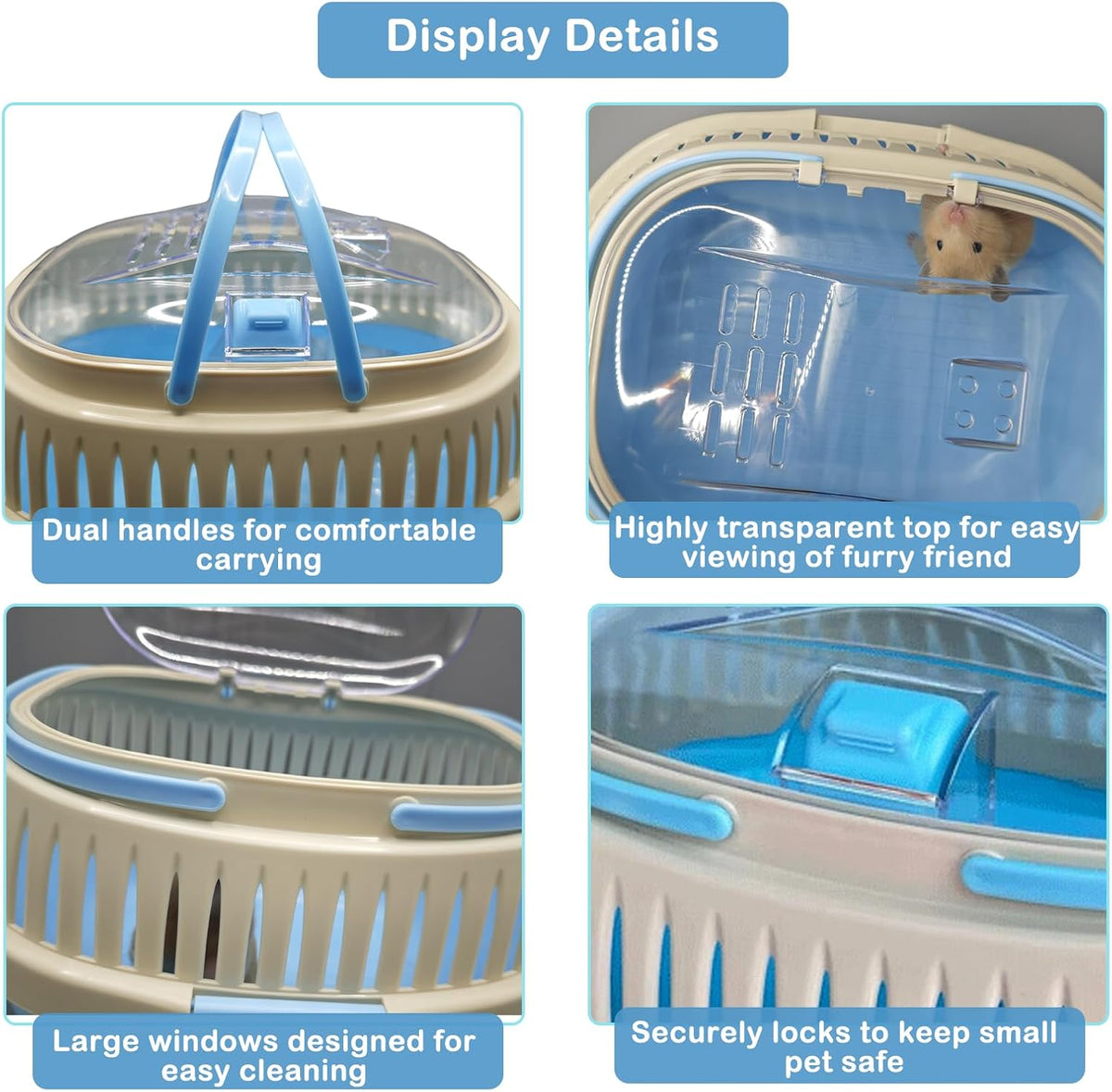 Hamster Carrier Guinea Pig Carrier 13 X 11 X 8 In Portable Hamster Travel Cage with Ventilation Holes Outdoor Small Animal Carrier for Rat Gerbils Rabbit Hedgehog Squirrel Mouse Sugar Glider - Image 3