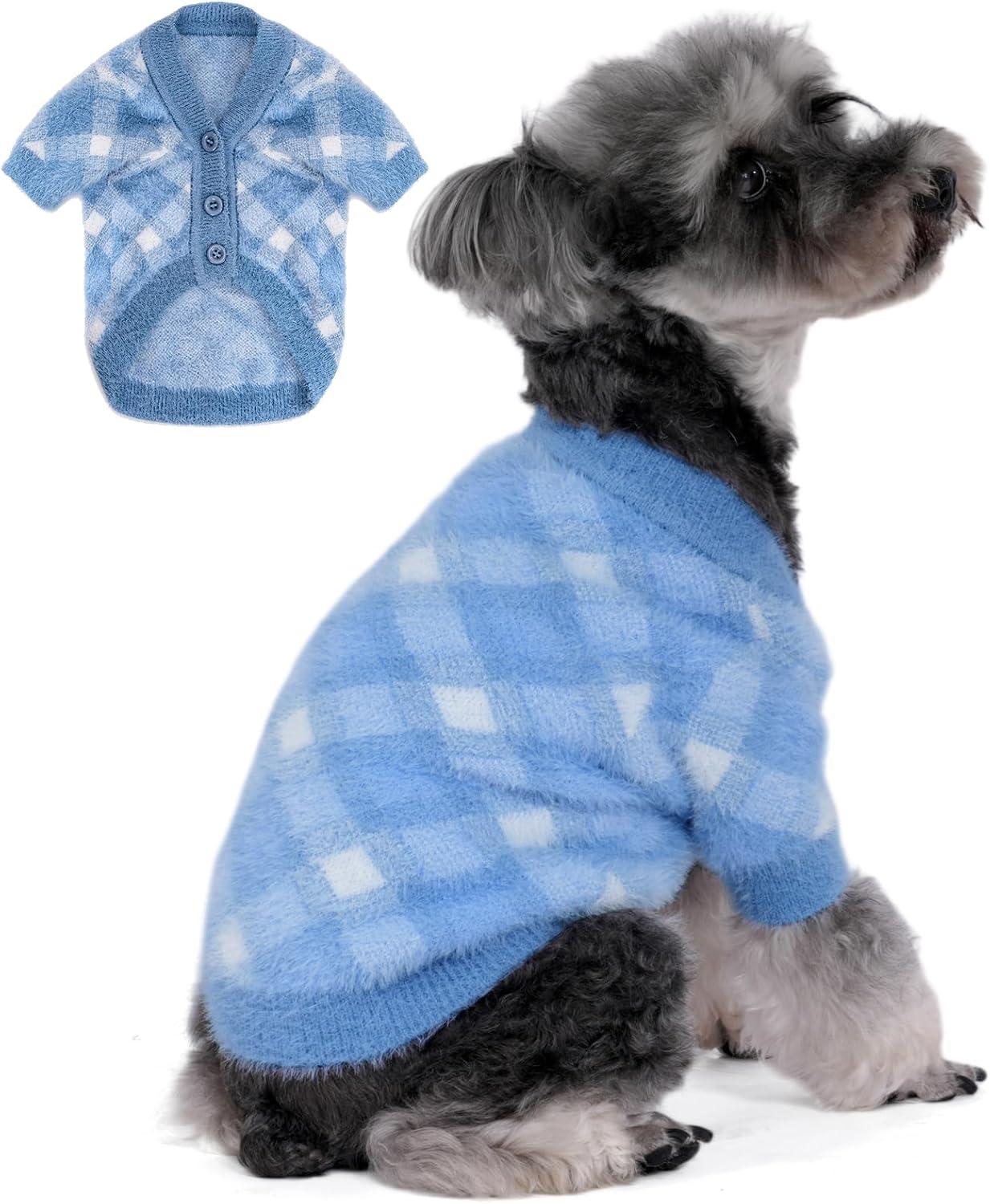 Dog Sweater, Sweaters for Small Dogs, 2, 3 Pack Warm Soft Pet Clothes for Puppy, Medium Large Cat, Dogs Girl or Boy, Dog Shirt for Winter Christmas (Buckle Grey+Navy+Blue, Large) - Image 9