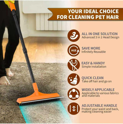 Side profile of orange pet hair remover broom