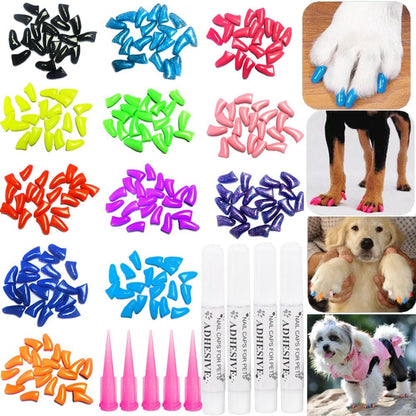 Victhy 100 pieces dog nail caps XXL front view with adhesive and applicators