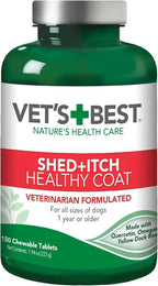 Vet's Best healthy coat dog supplements bottle with natural ingredients text