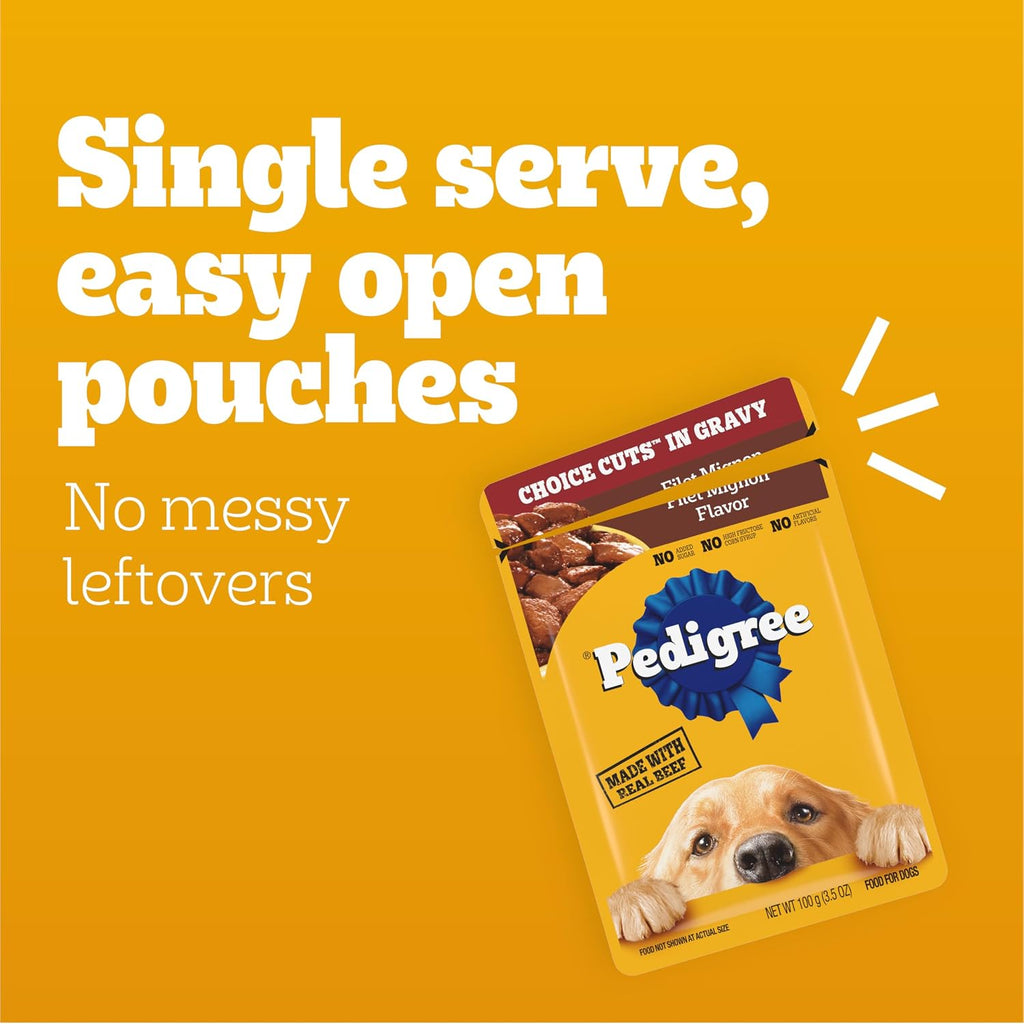 Nutritional information label on Pedigree Choice Cuts dog food pouch