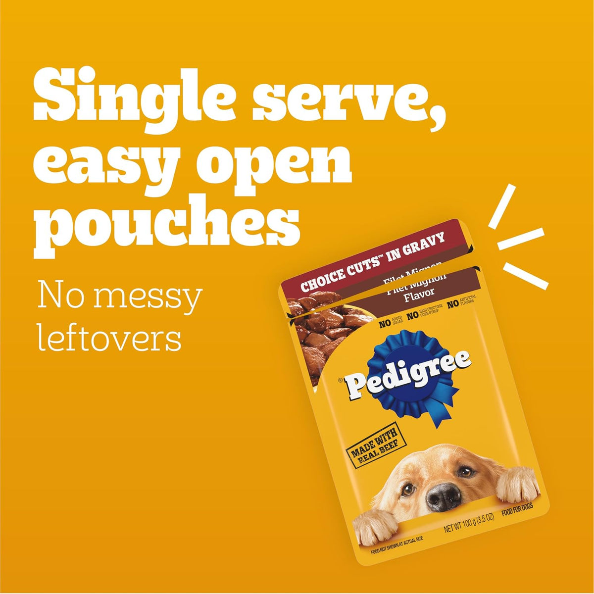 Nutritional information label on Pedigree Choice Cuts dog food pouch
