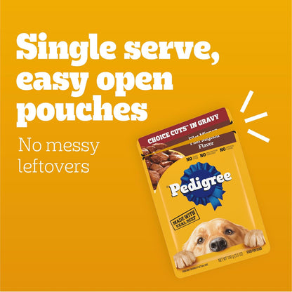 Nutritional information label on Pedigree Choice Cuts dog food pouch