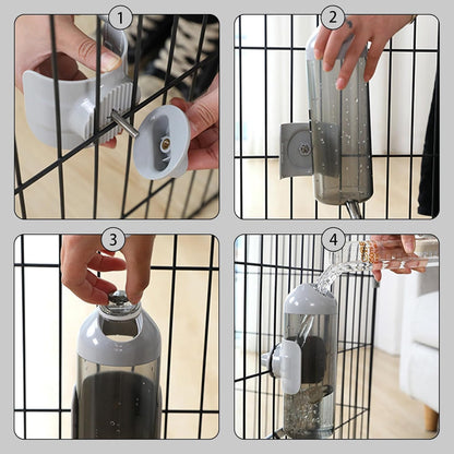 Septillar puppy kennel drinker kettle feeder installed on wire hutch