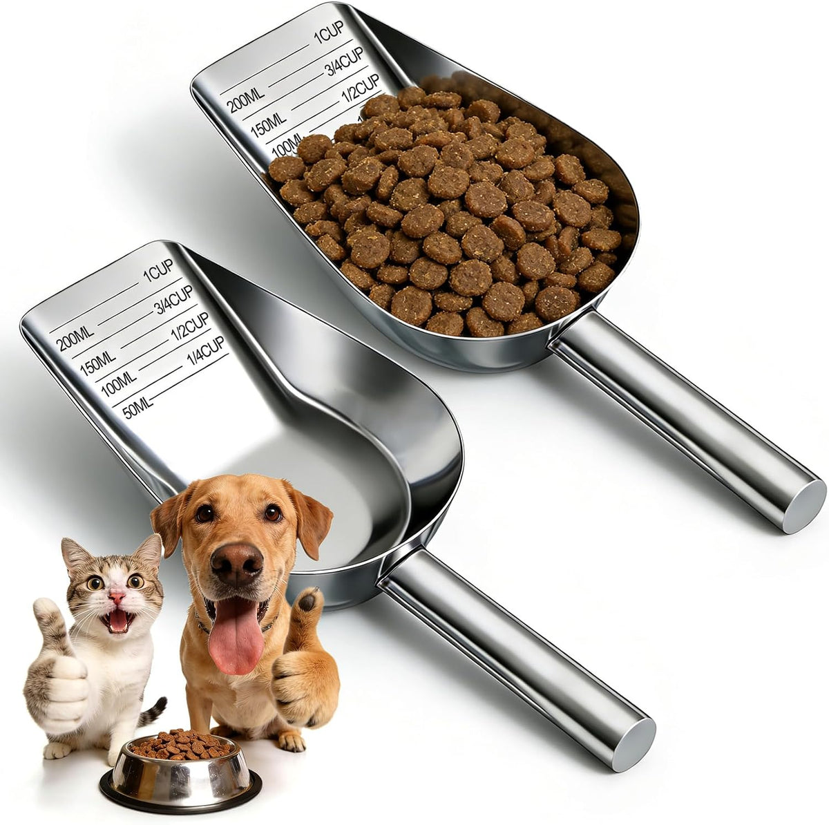 Mity rain Dog Food Scoop Stainless Steel with Long Handle, Precise Dog Food Measuring Cup 1, 3/4, 1/2, 1/4 Cup, Pet Scoop for Dogs, Cats, Rabbits, Animals, Metal Spoon for Dog Food Storage (1CUP) - Image 9