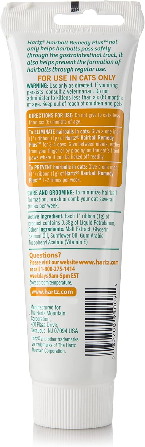 Close up view of the Hartz hairball remedy salmon flavored paste texture and rich formula.