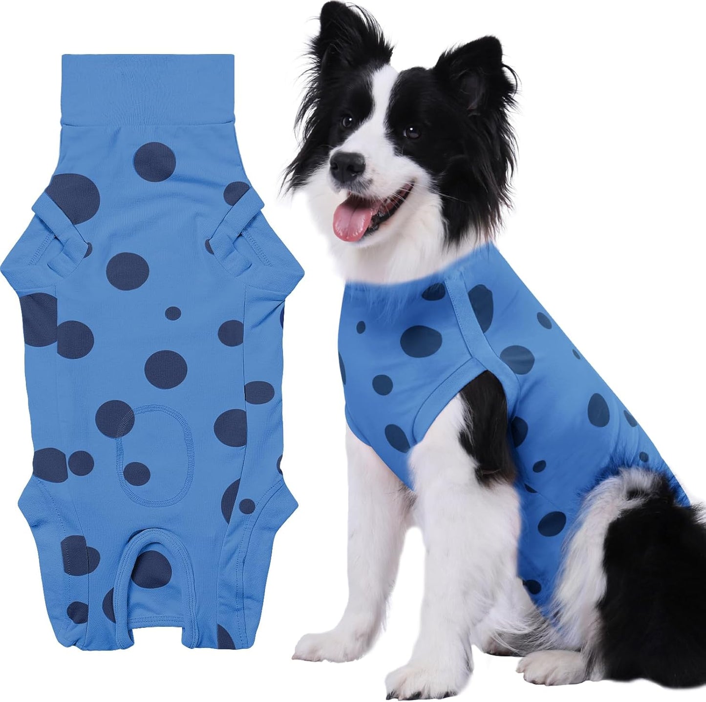 Comwish protective pet bodysuit showing back fasteners layout