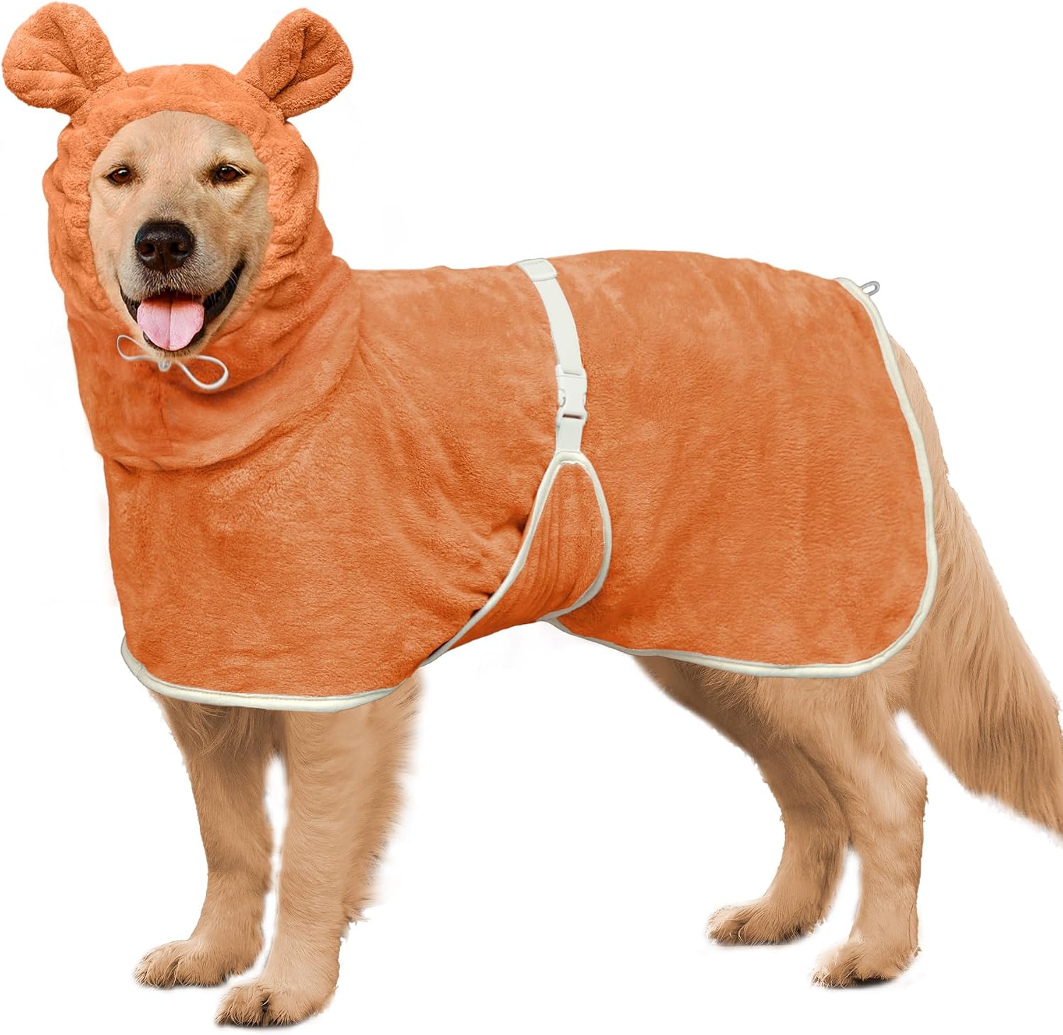 Dog Bathrobe Super Absorbent Towel Robe - Microfiber Bath Towels Fast Drying Coat for Dogs, Cute Dogs Clothes Adjustable Collar & Belly Strap Warm Keeping Hooded Dog Towel (Pink, Large) - Image 11