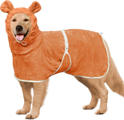 Dog Bathrobe Super Absorbent Towel Robe - Microfiber Bath Towels Fast Drying Coat for Dogs, Cute Dogs Clothes Adjustable Collar & Belly Strap Warm Keeping Hooded Dog Towel (Pink, Large) - Image 11