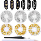 Wokoto 6 boxes gold and silver nail art studs set front view