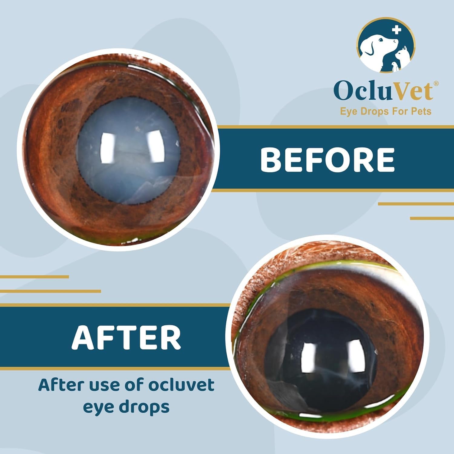 USA imported OcluVet sterile eye care drops packaging showing active ingredients