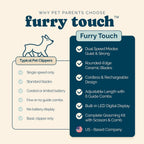 Furry Touch dual power mode dog trimmer being adjusted with the built-in knob for precise coat lengths.