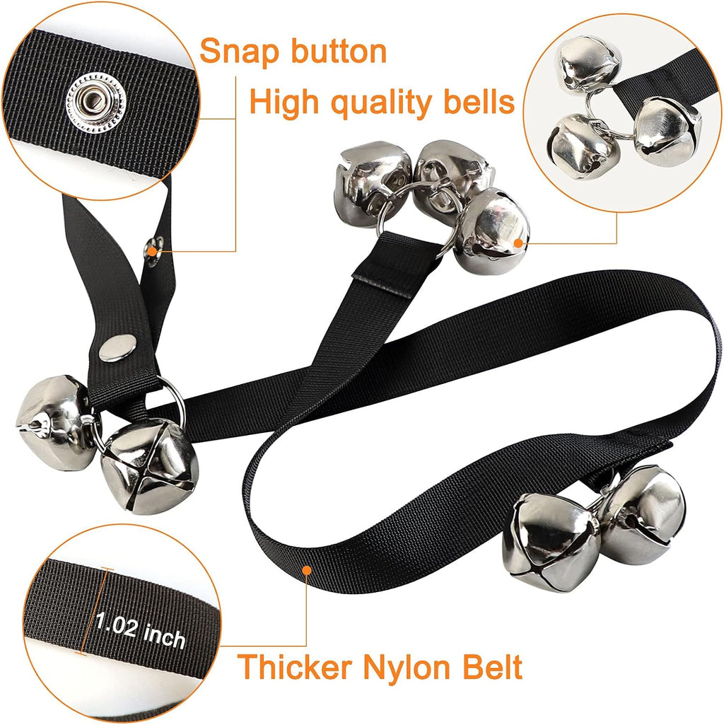 Close up of 1.4 inch jingle bells on nylon strap