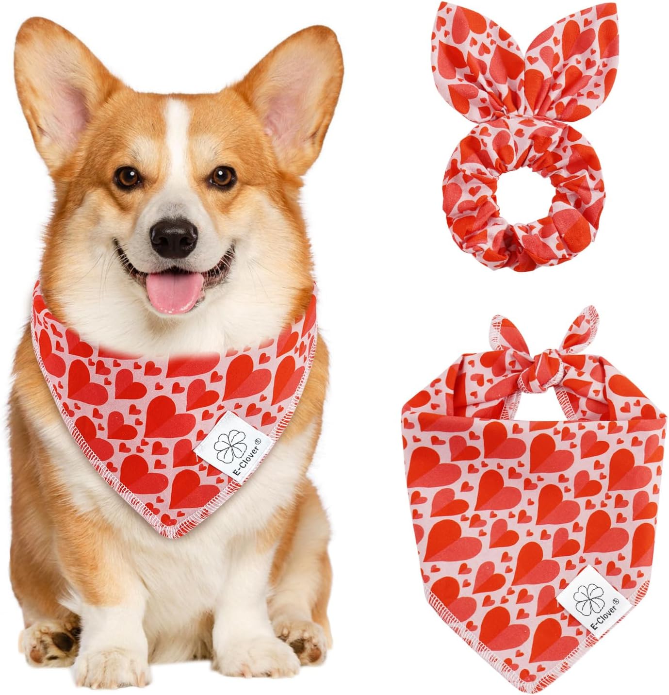 E-Clover Dog Bandanas & Matching Scrunchie Set Cute Flower Dog Scarf Bibs Girl Pet Bandana with Bow Tie for Medium Large Dogs Owner Mom Spring - Image 14