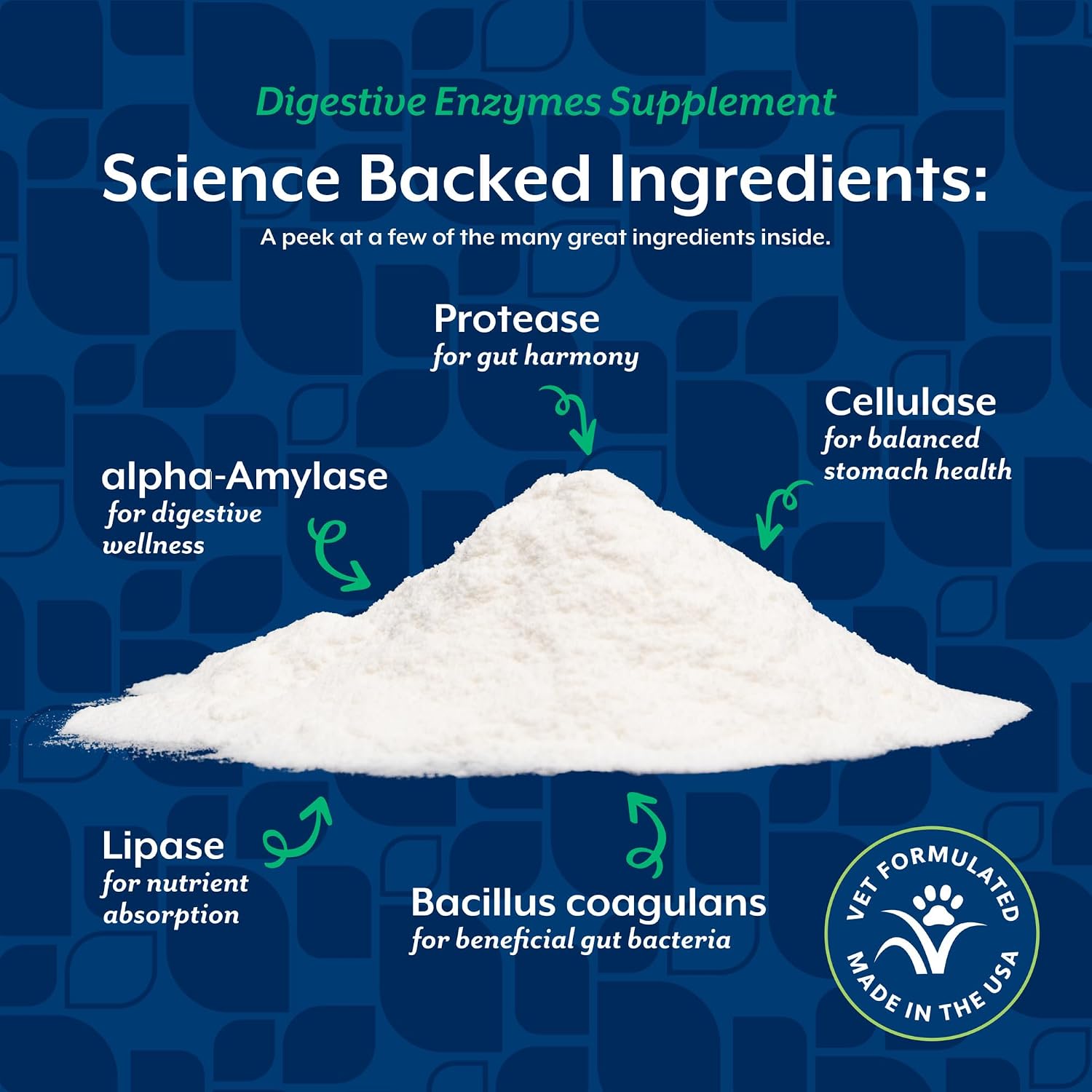 Close up of NaturVet digestive enzymes supplement powder texture