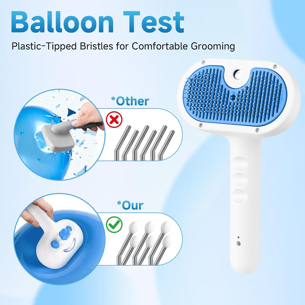 Rechargeable misting cat and dog brush being filled with water and waterless shampoo.