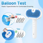 Rechargeable misting cat and dog brush being filled with water and waterless shampoo.