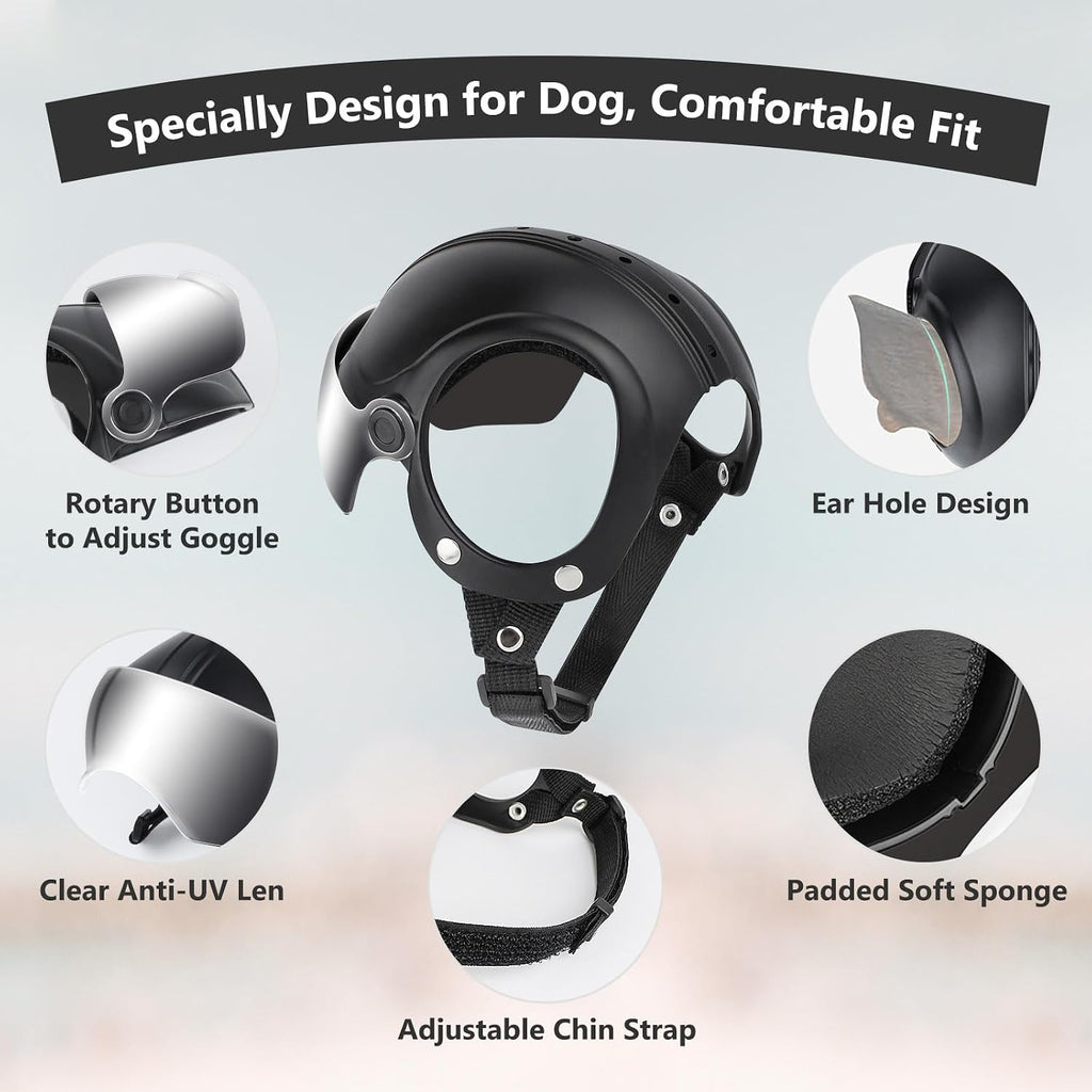 Close up of drop down silver anti UV visor on pet helmet