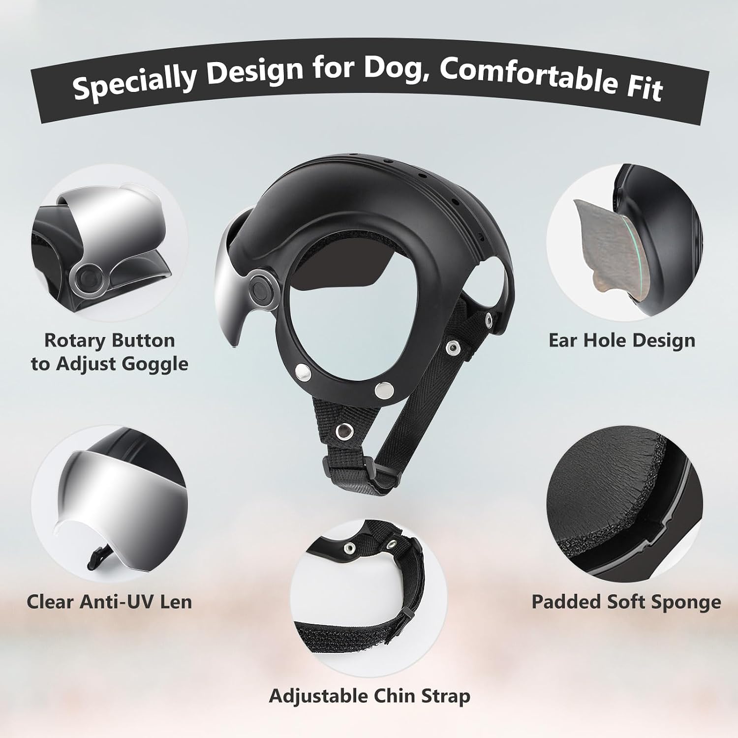 Close up of drop down silver anti UV visor on pet helmet