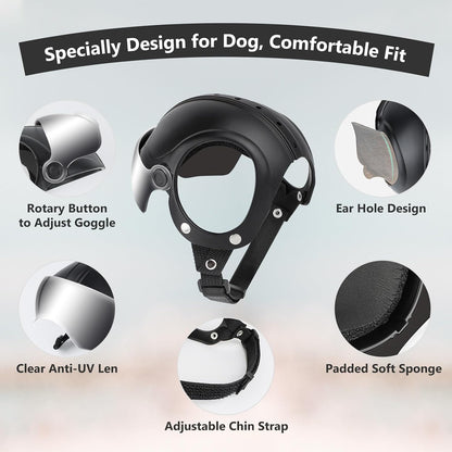 Close up of drop down silver anti UV visor on pet helmet
