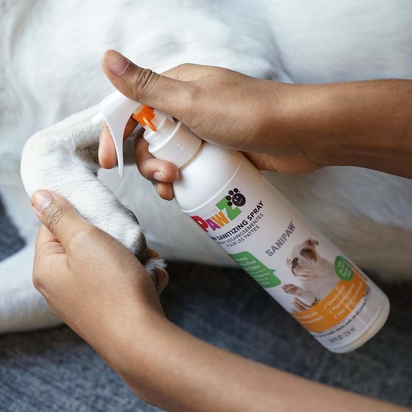 PawZ SaniPaw alcohol-free dog grooming spray lifestyle shot