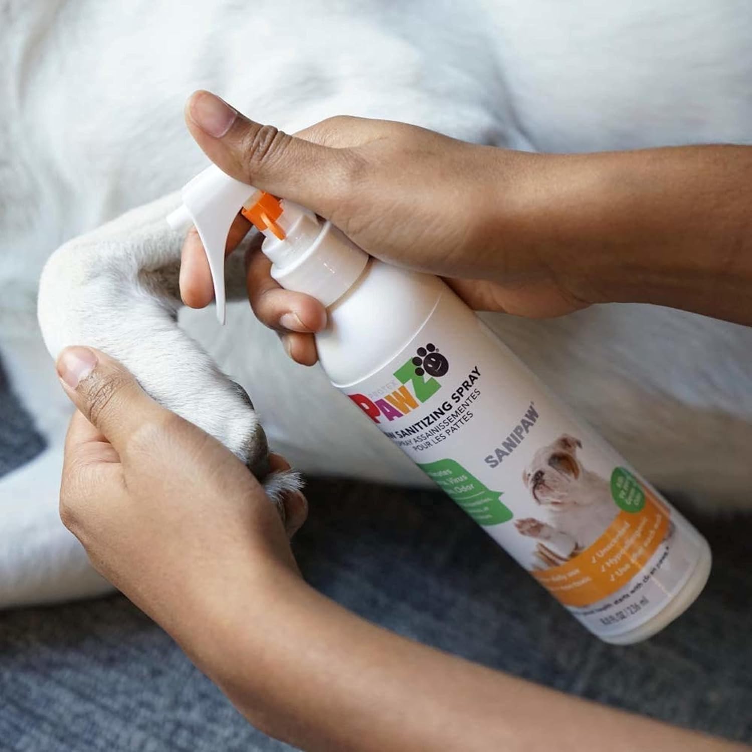 PawZ SaniPaw alcohol-free dog grooming spray lifestyle shot