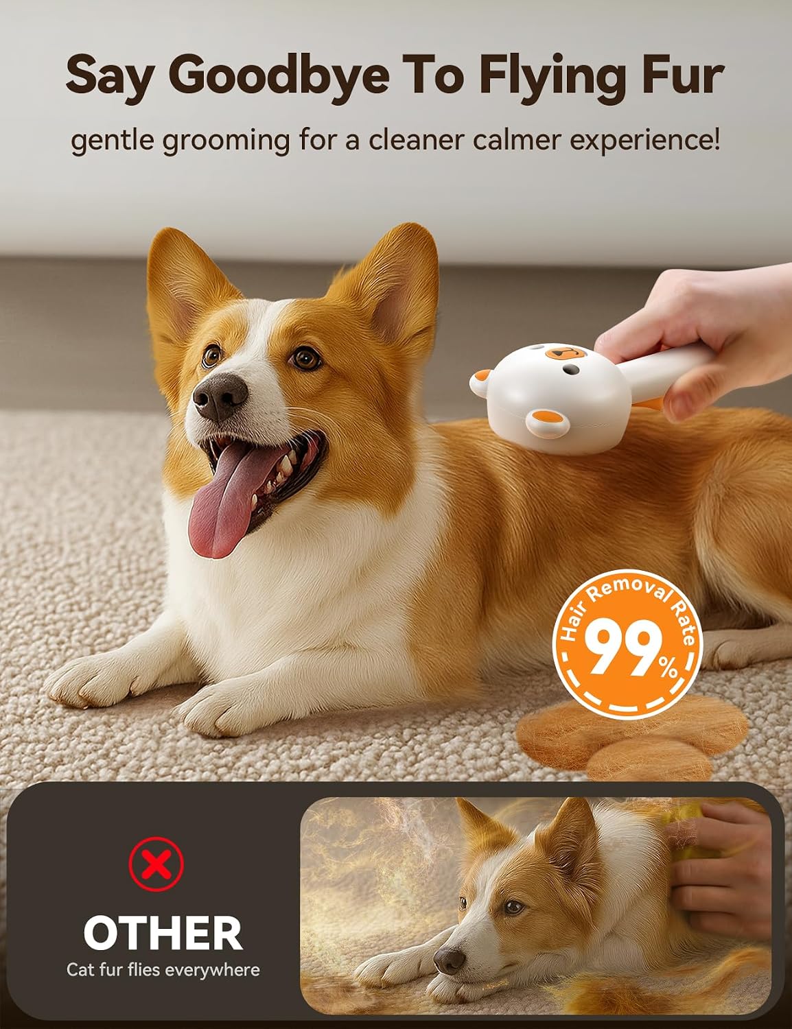 FEELNEEDY pet mist brush close-up displaying the soft HTPE material protective bristle tips.