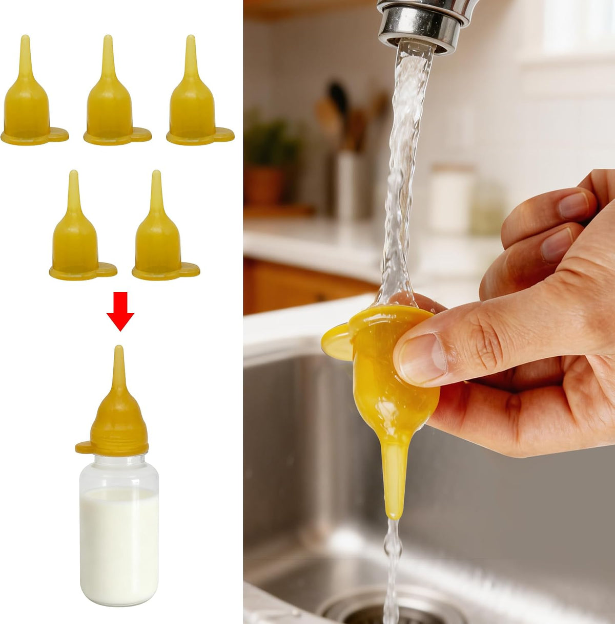 Kitten Nipples for Feeding Newborn Kittens & Puppies, 6 Pack Soft Silicone Pet Nursing Pack, No Bottle Needed, Replacement Tips Fit Common Plastic Bottle Openings 0.965/1.08/1.1/1.14 in - Image 9