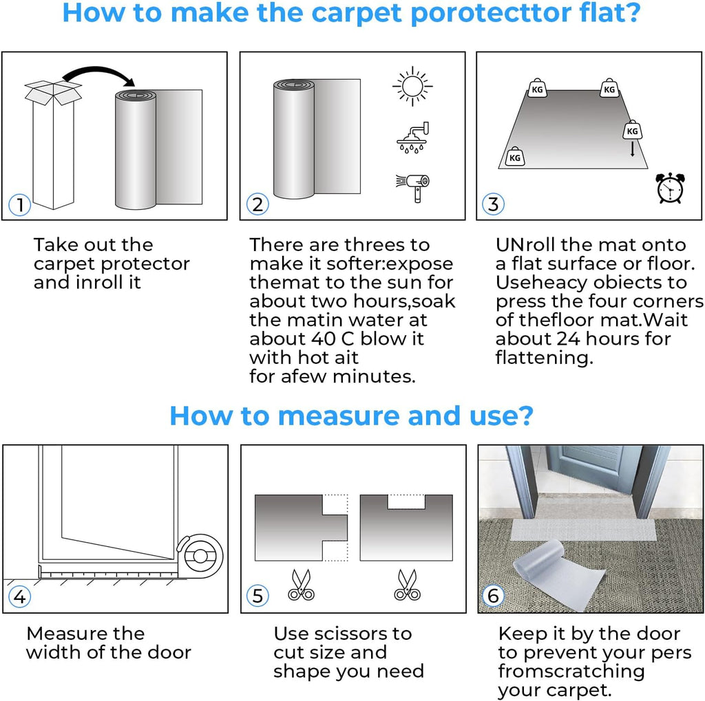 Carpet Protector Mat for Cat & Dog, Under Door Anti-Scratch Plastic Guard, Non Slip, Easy to Cut, 3.6FT(Clear, 1pcs) - Image 7