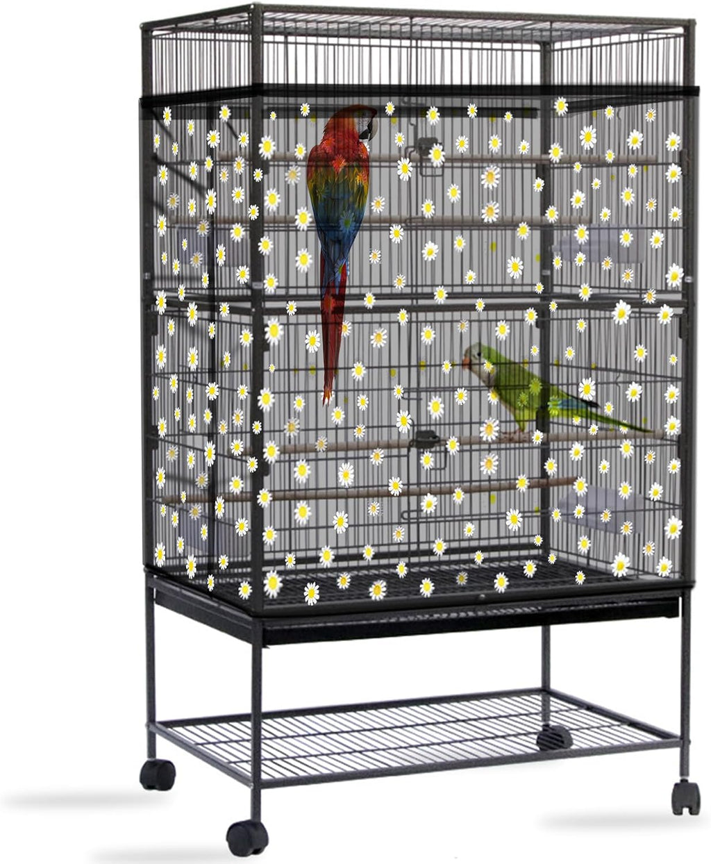 Daoeny Bird Cage Seed Catcher, Large Bird Cage Cover, Adjustable Soft Airy Nylon Mesh Net, Birdcage Cover Skirt Seed Guard for Parrot Parakeet Macaw African Round Square Cages (Black) - Image 10