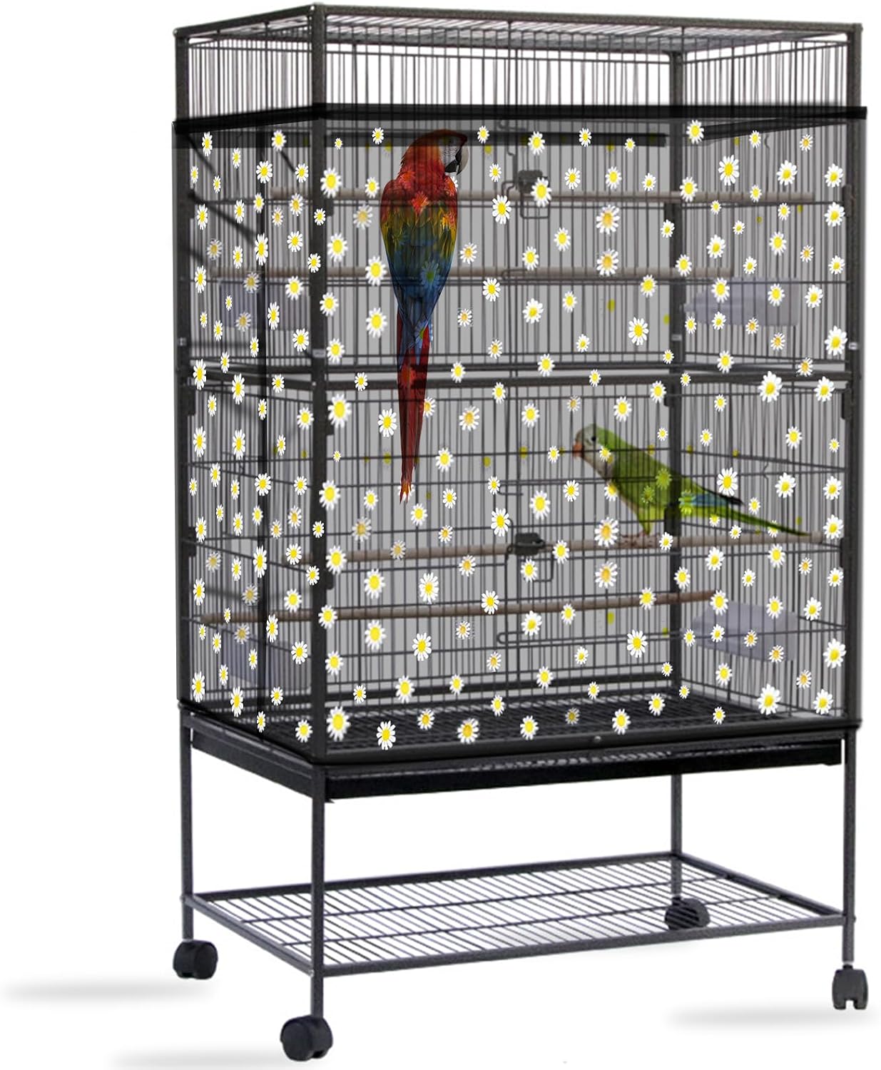 Daoeny Bird Cage Seed Catcher, Large Bird Cage Cover, Adjustable Soft Airy Nylon Mesh Net, Birdcage Cover Skirt Seed Guard for Parrot Parakeet Macaw African Round Square Cages (Black) - Image 10