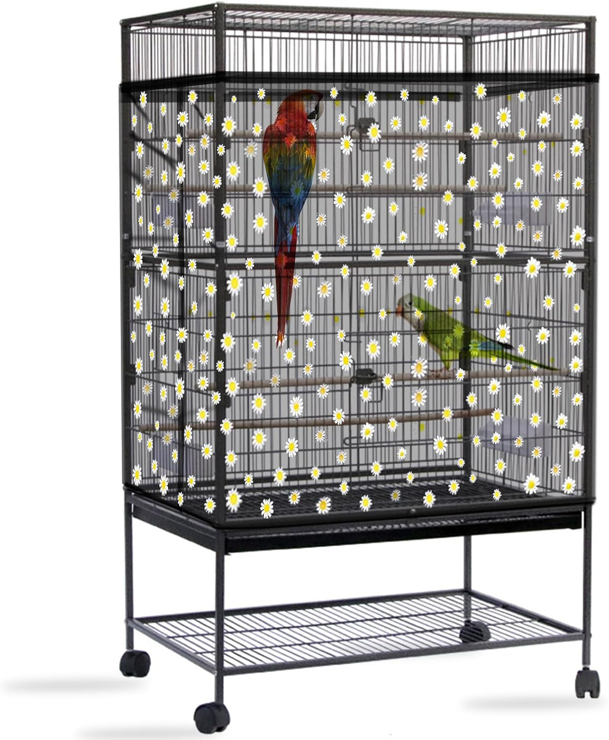 Daoeny Bird Cage Seed Catcher, Large Bird Cage Cover, Adjustable Soft Airy Nylon Mesh Net, Birdcage Cover Skirt Seed Guard for Parrot Parakeet Macaw African Round Square Cages (Black) - Image 10