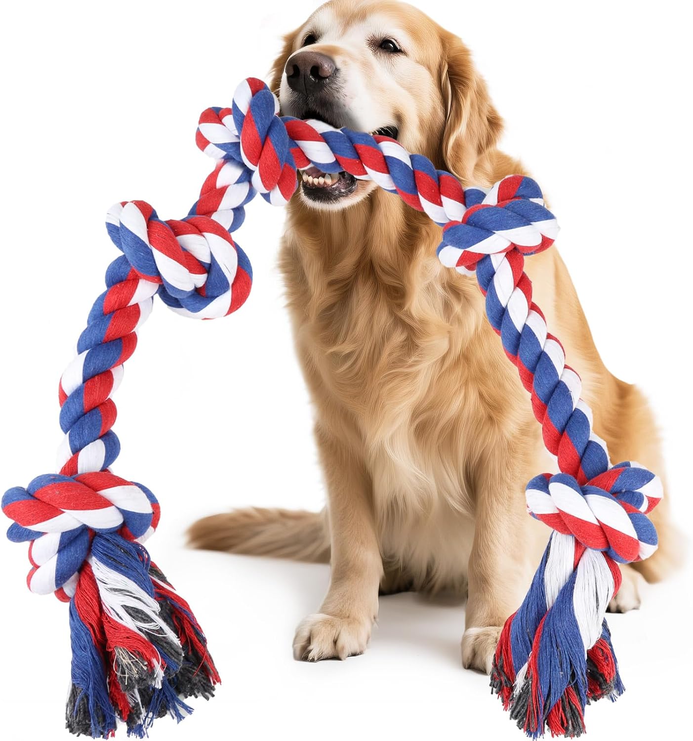 SZEE Dog Rope Toy for Large Dogs, 37 Inch 5 Knots, Tug of War Rope for Large Breeds, for Energy Release & Boredom Relief (Green & Blue) - Image 9