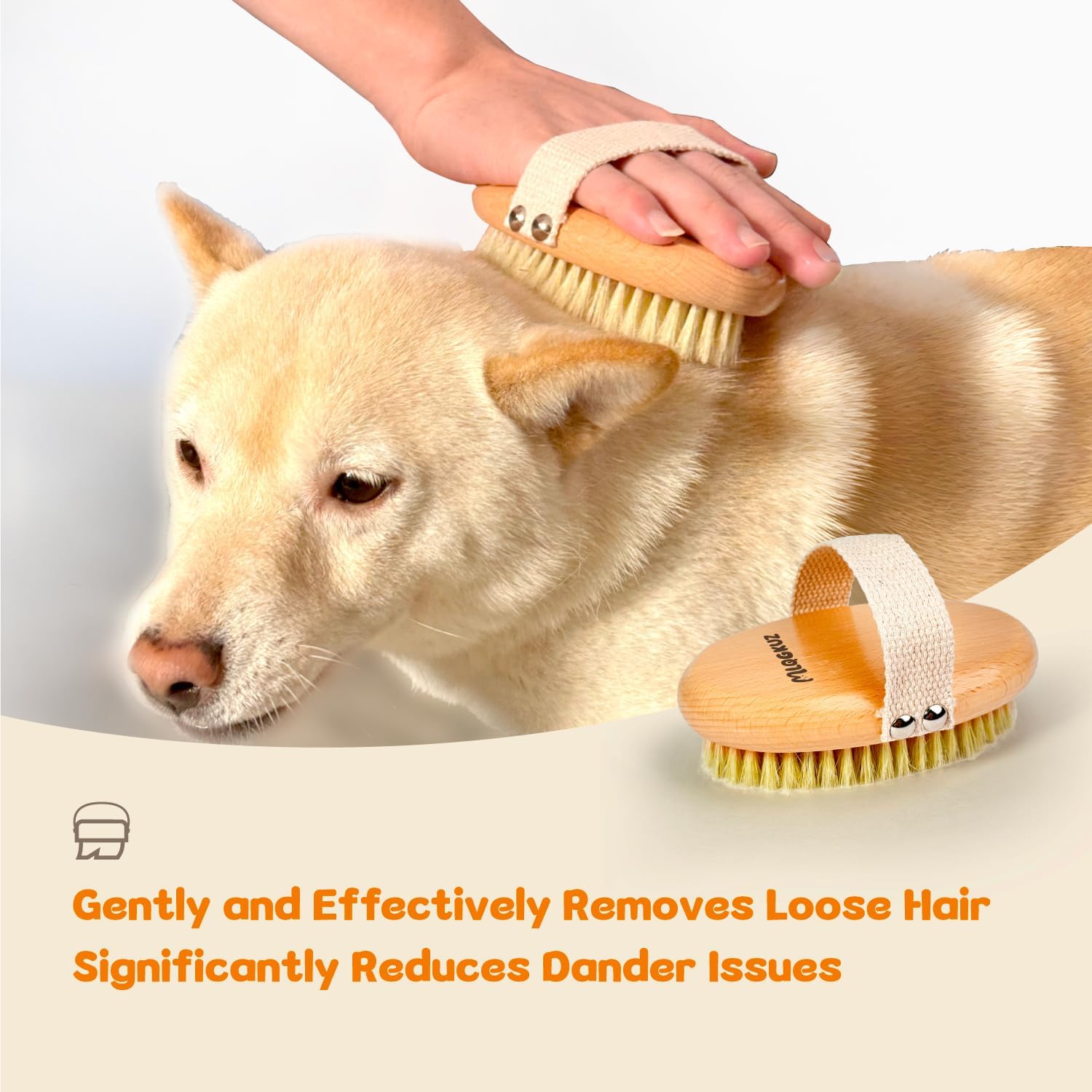 Premium eco friendly beechwood dog brush side view with hanging cord