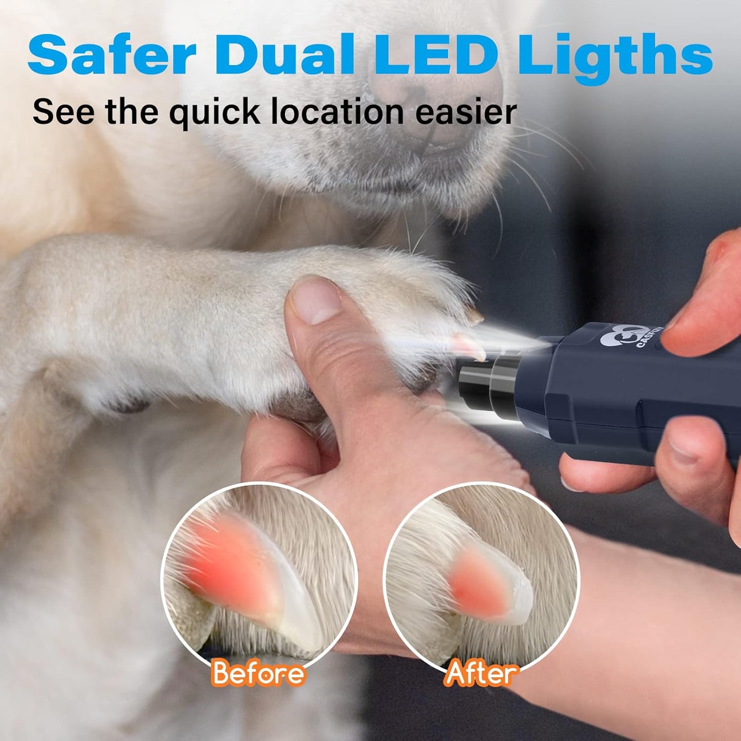 Casfuy electric nail trimmer showing 6 speed control settings