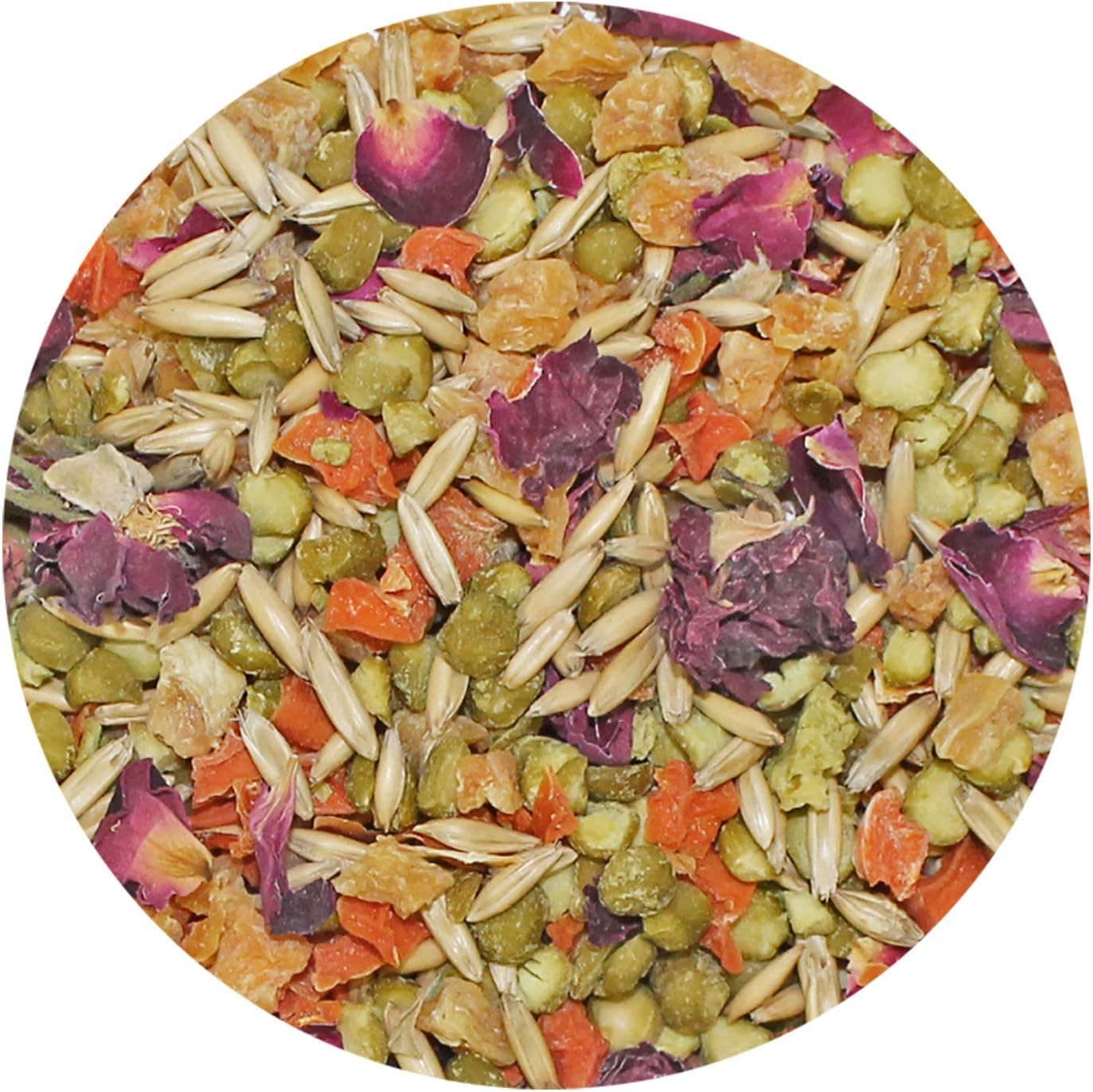 Premium herbivore treat blend with dried rose petals and buds for chinchillas