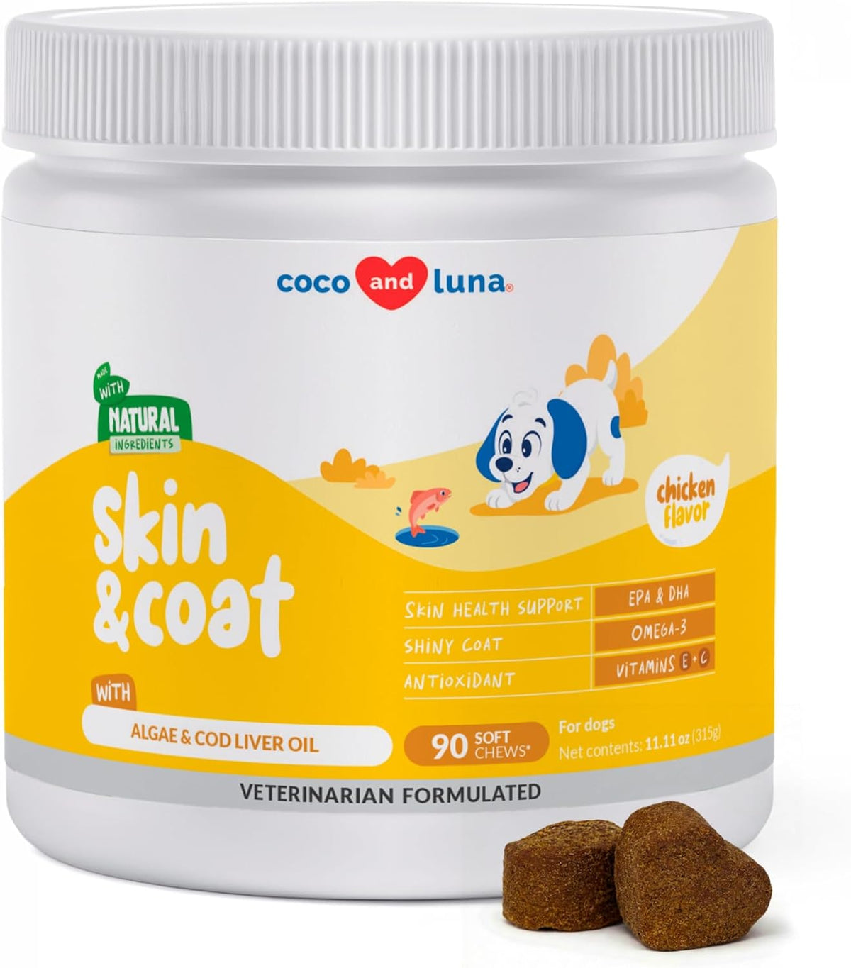 Coco and Luna pet vitamins for healthy coat and joint support back label details