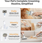 Larkon pet hair vacuum cleaner with all five grooming accessories organized neatly.