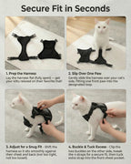 Luxelle black escape proof vest harness on an adult cat