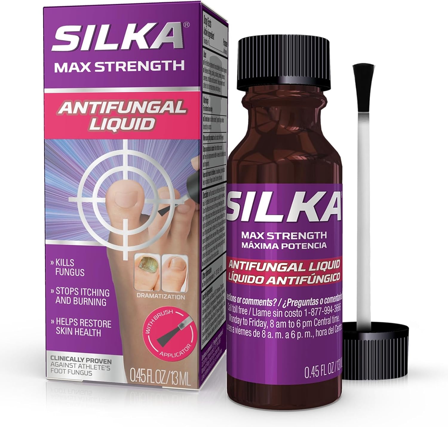 Silka Max Strength Antifungal Liquid front view of bottle for toenail fungus treatment