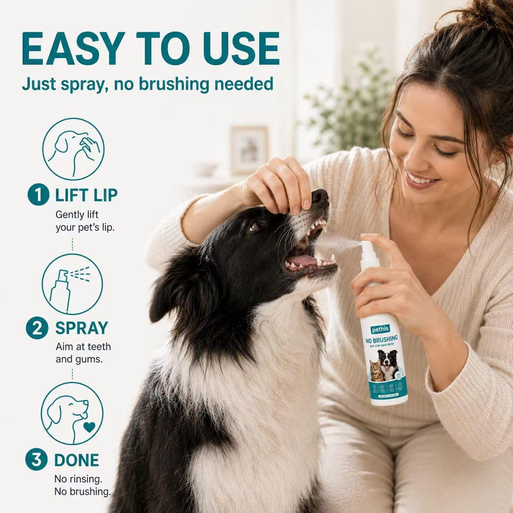 No Brushing Dog & Cat Teeth Cleaning Spray - Dog Breath Freshener & Plaque Remover, Pet Oral Care Spray for Dogs and Cats Tartar Control & Healthy Gums 3.38 fl oz / 100ml - Image 2